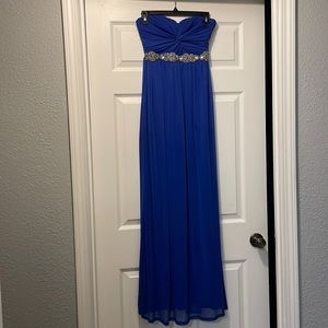 Strapless, royal blue dress